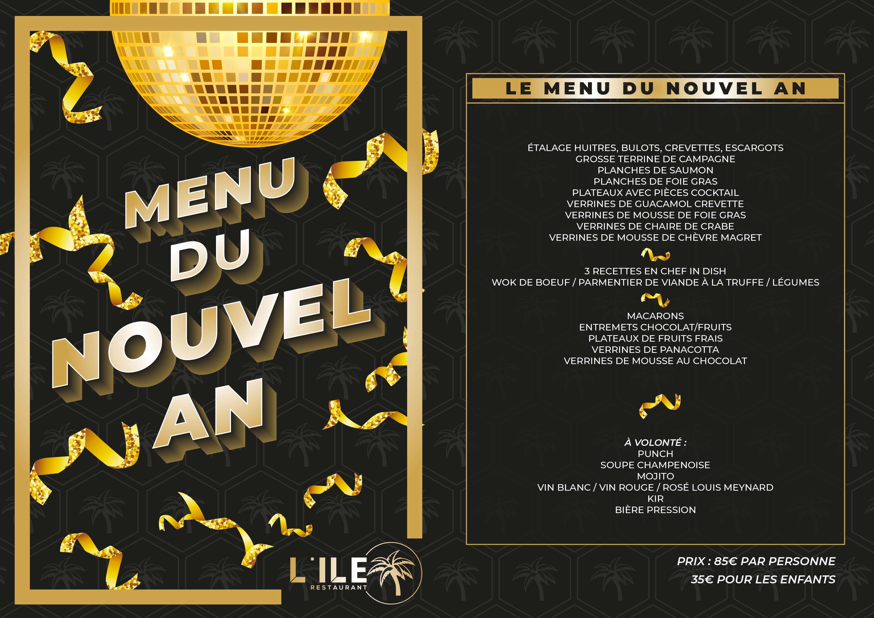Menu du nouvel an Ile Restaurant